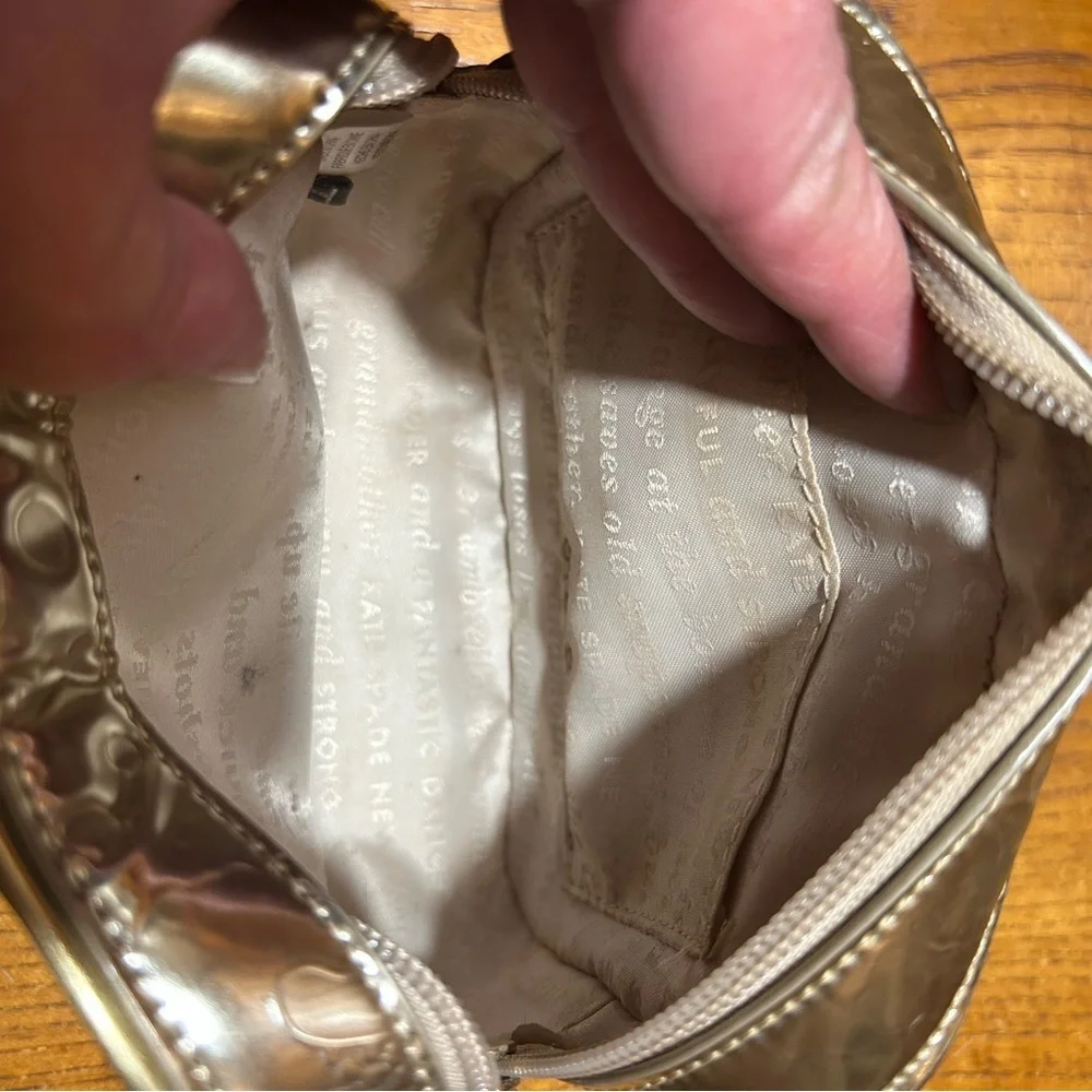 Kate Spade Small Gold Floral Embossed Cosmetic Bag EUC!